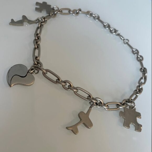 Silver Charm Necklace with Puzzle, Heart, and Airplane Charms - Picture 5 of 6